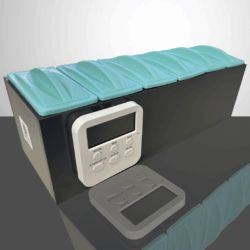 SSS-60CK slide staining rack with a digital clock on a gray table and reflection C