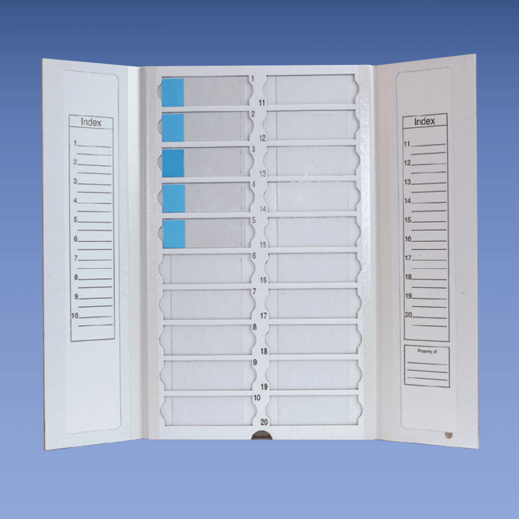20 slide folder on a blue background