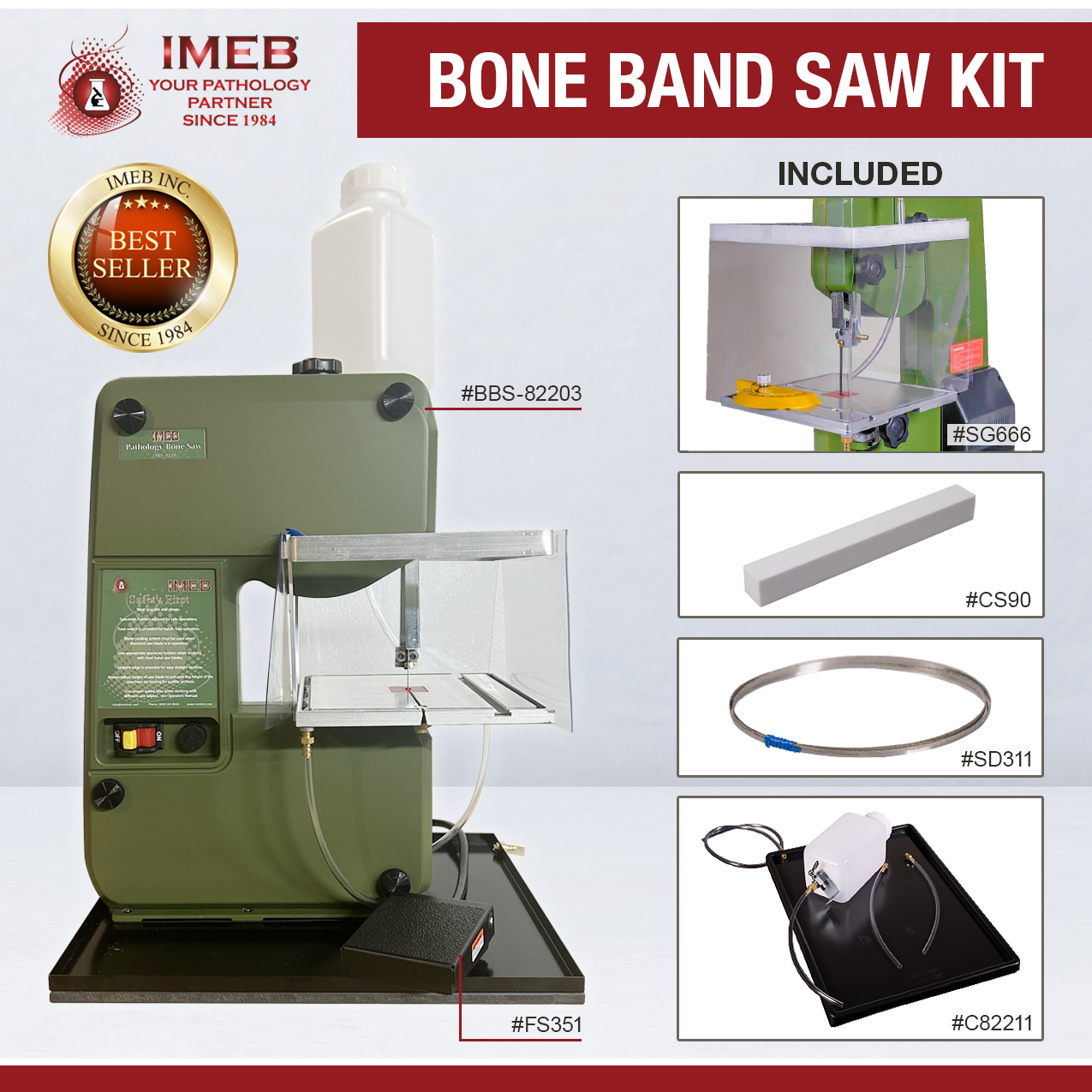 Bone band saw kit with a cleaning stone, shield, diamond blade, and cooler