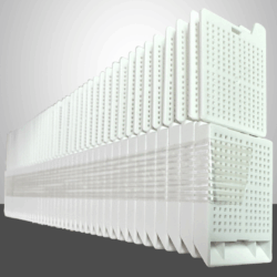 These biopsy embedding cassettes, featuring detachable lids, are conveniently taped and ready for use. White color