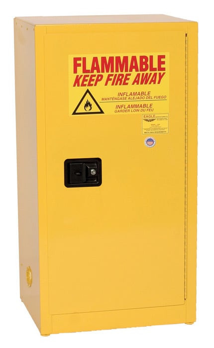 1906 Yellow Flammable Keep Fire Away cabinet