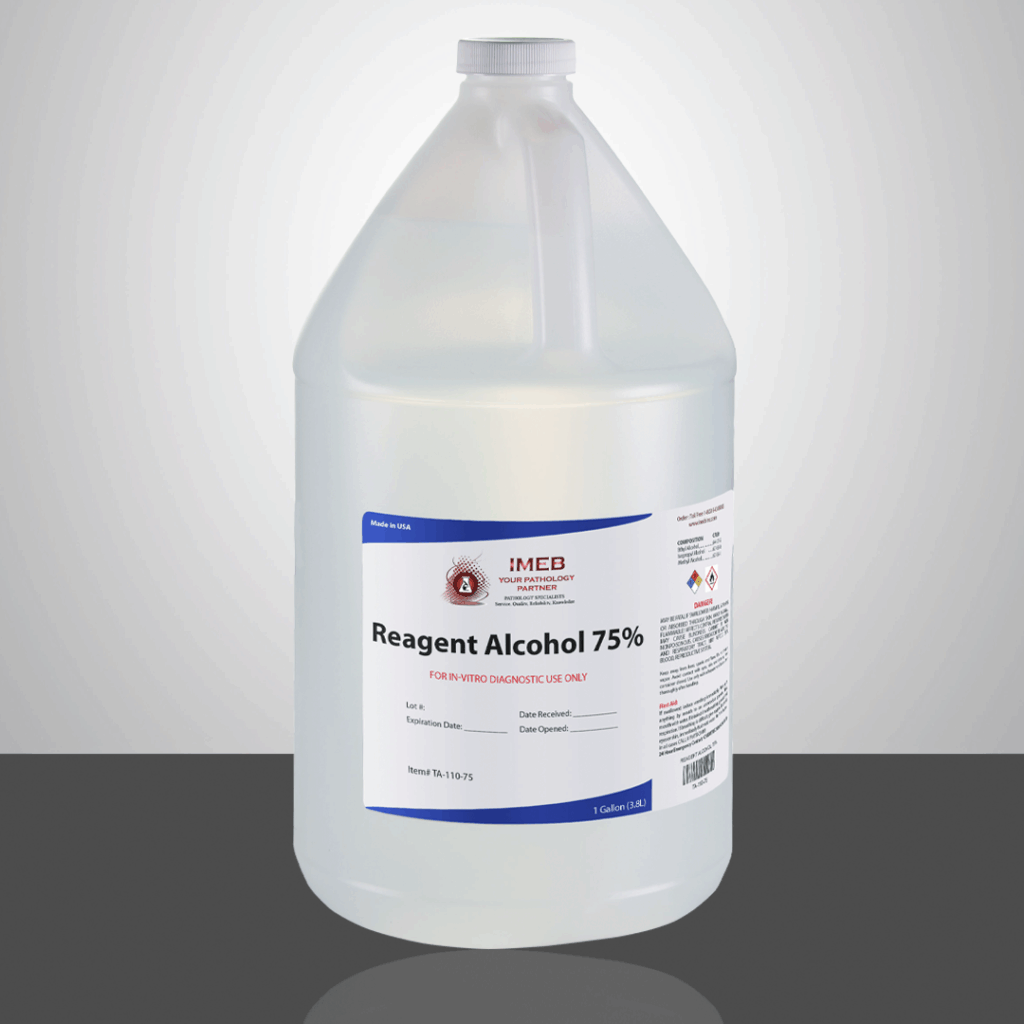 75 percent reagent alcohol on a gray background